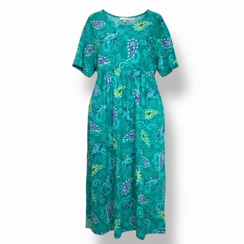 Vintage Diane Von Furstenberg Maxi Dress M/L Green Paisley Lounge Resort Rayon